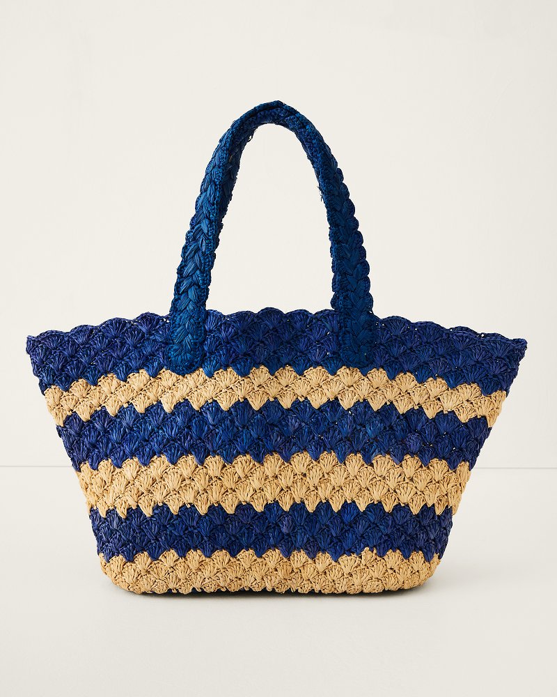 Ivy Stripe Raffia Tote - Cobalt