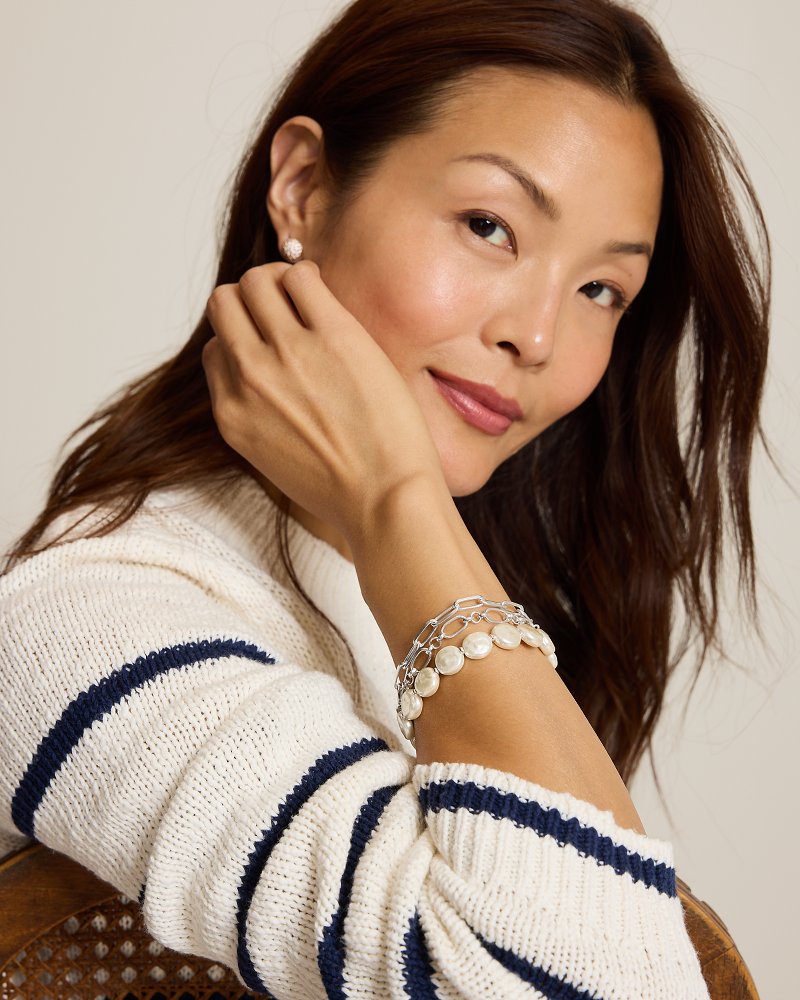 Silver Coast Link &amp; Pearl Bracelet Set - Silver