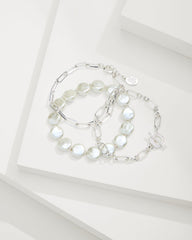 Silver Coast Link &amp; Pearl Bracelet Set - Silver