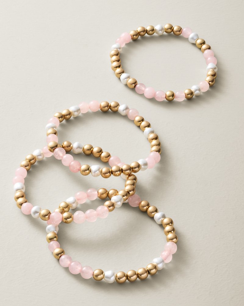 Hibiscus Bliss Beaded Stretch Bracelet Set - Gold