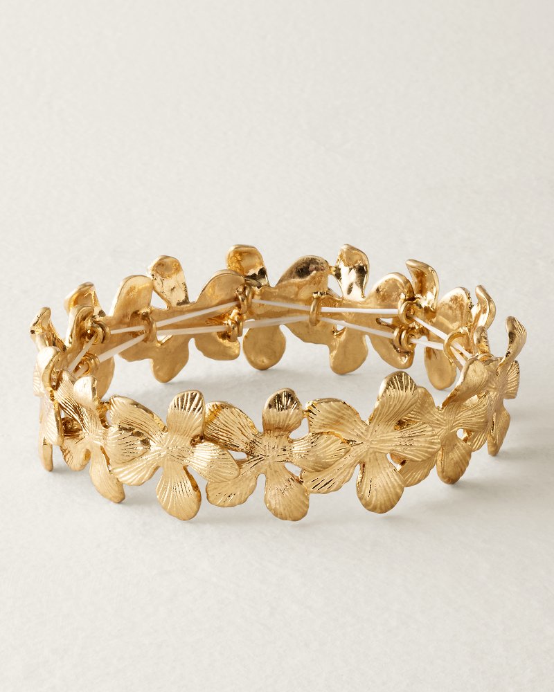 Hibiscus Charm Pressed Flower Stretch Bracelet - Gold