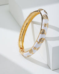 Pearl Island Pineapple Enamel Hinge Bracelet - Gold/White