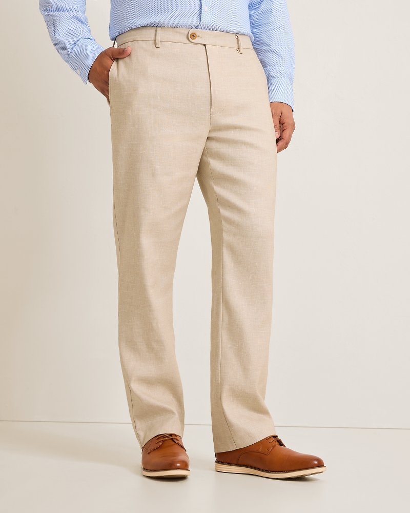 Big &amp; Tall Latigo Beach Linen-Blend Flat-Front Pants - Stone Khaki