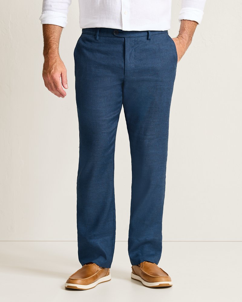 Big &amp; Tall Latigo Beach Linen-Blend Flat-Front Pants - Navy
