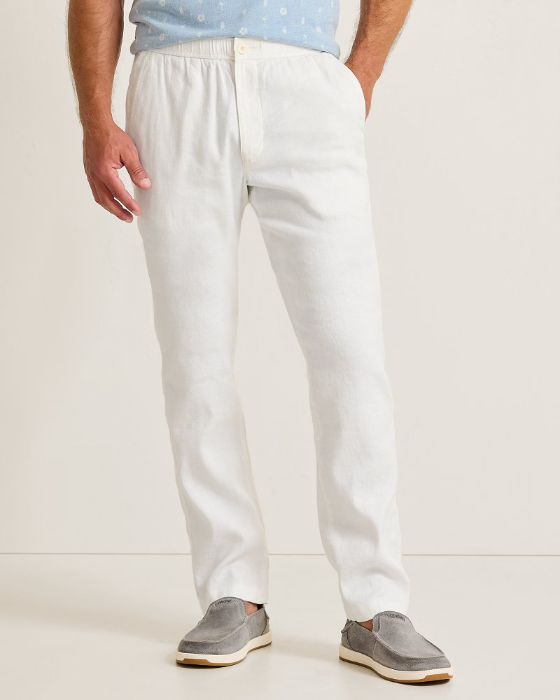 Big &amp; Tall Beach Coast Stretch-Linen E-Waist Pants - White