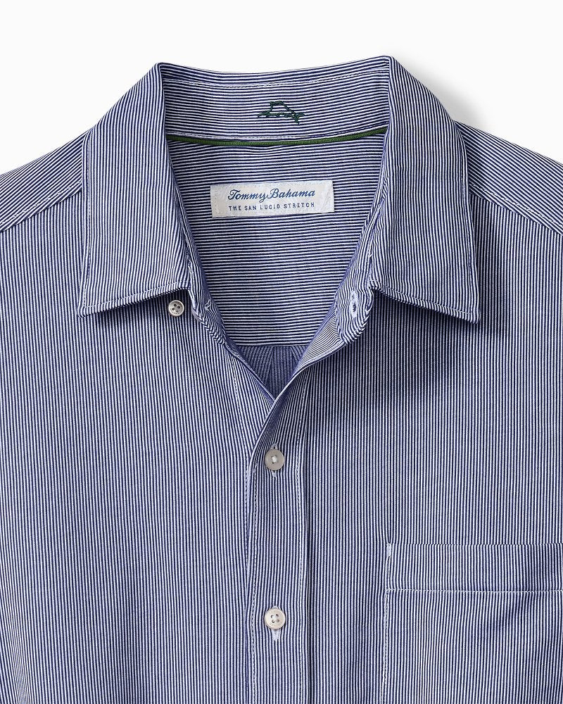Big &amp; Tall San Lucio Sol Stripe Stretch Knit Shirt - Kingdom Blue