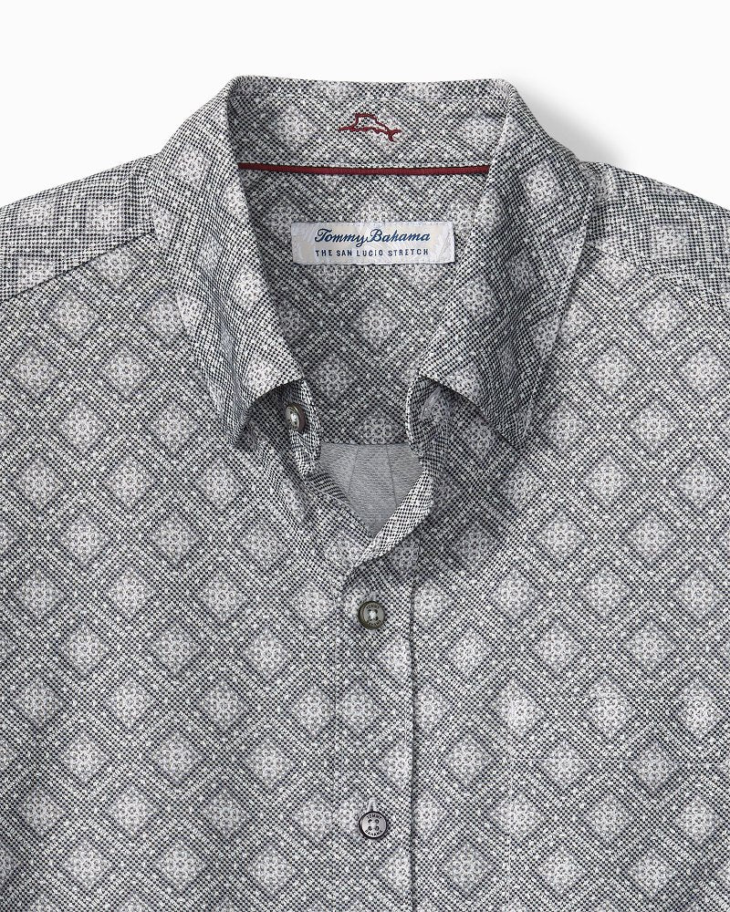 Big &amp; Tall San Lucio Mira Mosaic Stretch Knit Shirt - Light Ash