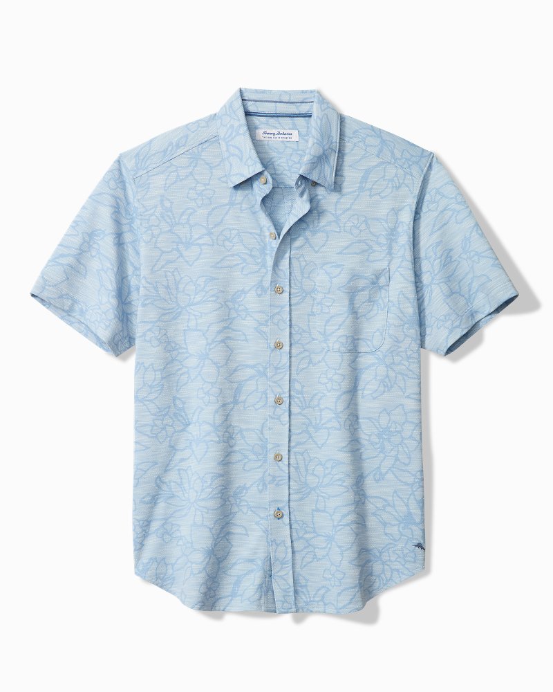Big &amp; Tall San Lucio Tides Flora Stretch Knit Shirt - Silvery Blue