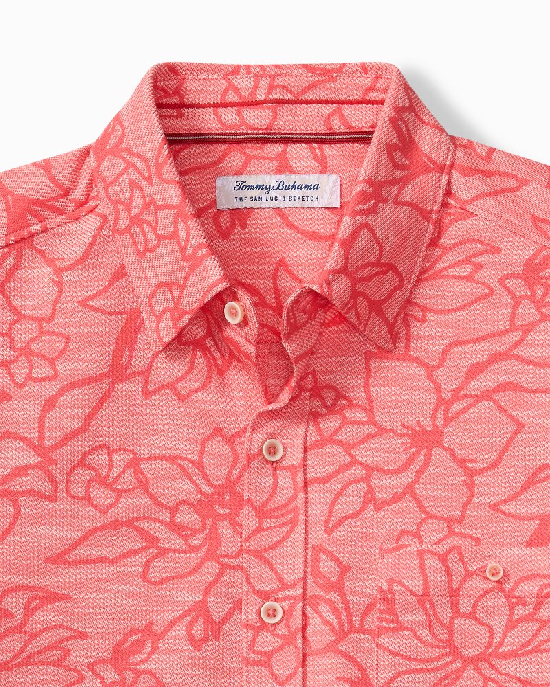 Big &amp; Tall San Lucio Tides Flora Stretch Knit Shirt - Pure Coral