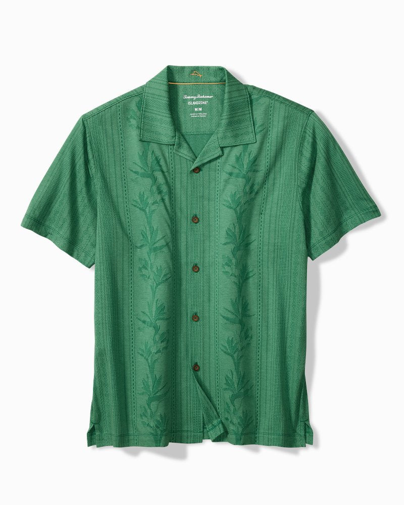 Big &amp; Tall Palm Fresco Beach Border IslandZone® Camp Shirt - Myrtle Green