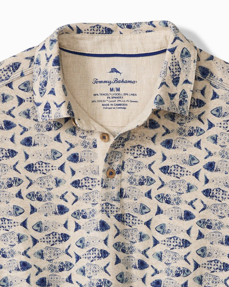 Big &amp; Tall Sardinia Soiree Stretch-Linen Polo - Natural