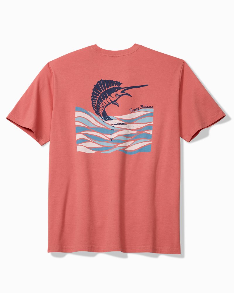 Big &amp; Tall Marlin Waves Graphic T-Shirt - Red Sunset