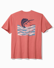 Big &amp; Tall Marlin Waves Graphic T-Shirt - Red Sunset