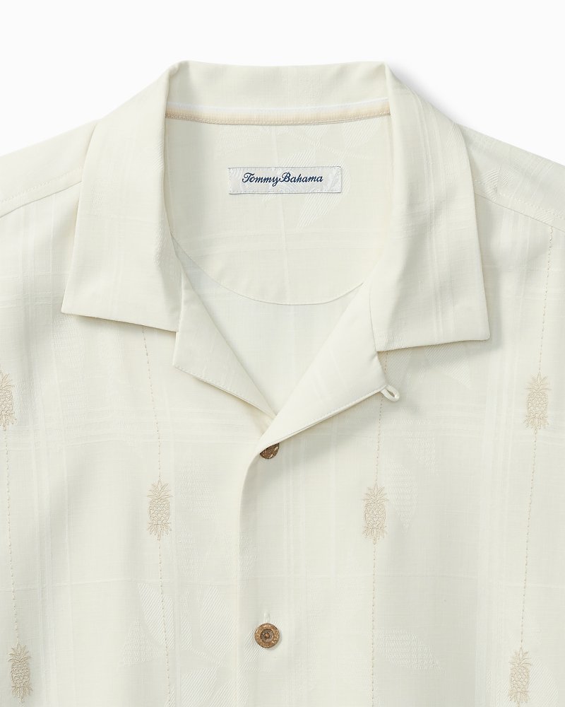 Big &amp; Tall Pina Palms Embroidered Silk Camp Shirt - Continental