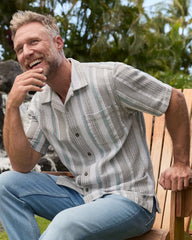 Big &amp; Tall Milano Stripe Cotton Camp Shirt - Palm Moss