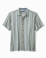 Big &amp; Tall Milano Stripe Cotton Camp Shirt - Palm Moss