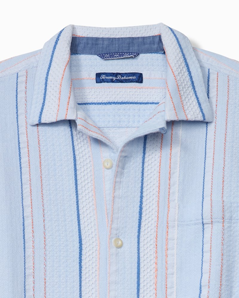 Big &amp; Tall Milano Stripe Cotton Camp Shirt - Dew Drop