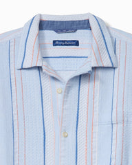 Big &amp; Tall Milano Stripe Cotton Camp Shirt - Dew Drop