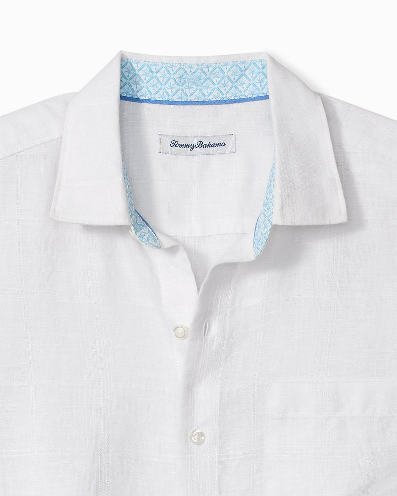 Big &amp; Tall Paradisio Plaid Linen Long-Sleeve Shirt - White