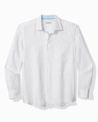 Big &amp; Tall Paradisio Plaid Linen Long-Sleeve Shirt - White