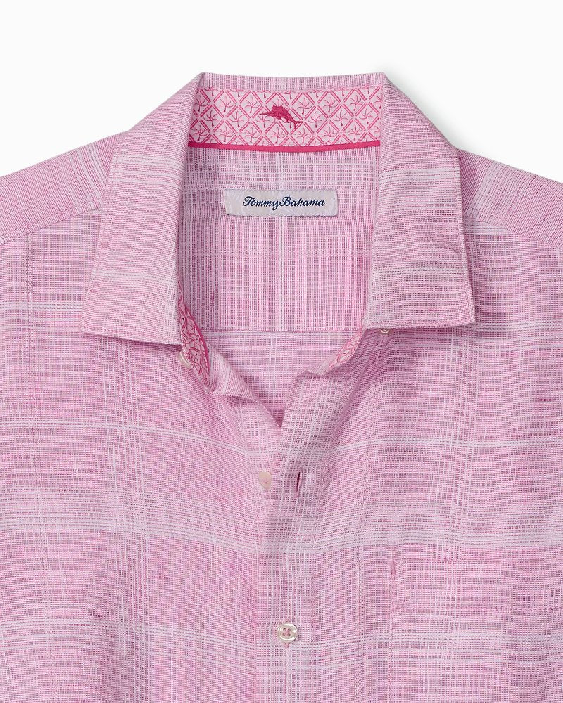Big &amp; Tall Paradisio Plaid Linen Long-Sleeve Shirt - Pink Corsage