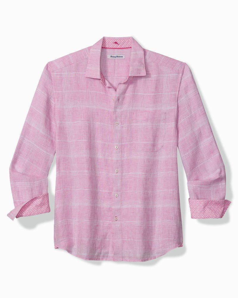 Big &amp; Tall Paradisio Plaid Linen Long-Sleeve Shirt - Pink Corsage