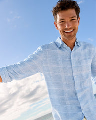 Big &amp; Tall Paradisio Plaid Linen Long-Sleeve Shirt - Light Sky