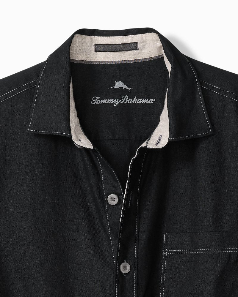 Big &amp; Tall Paradise Breezer Linen Long-Sleeve Shirt - Black
