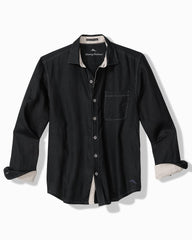 Big &amp; Tall Paradise Breezer Linen Long-Sleeve Shirt - Black
