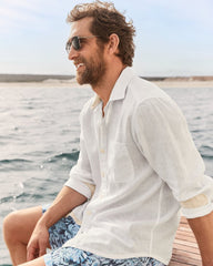 Big &amp; Tall Paradise Breezer Linen Long-Sleeve Shirt - White