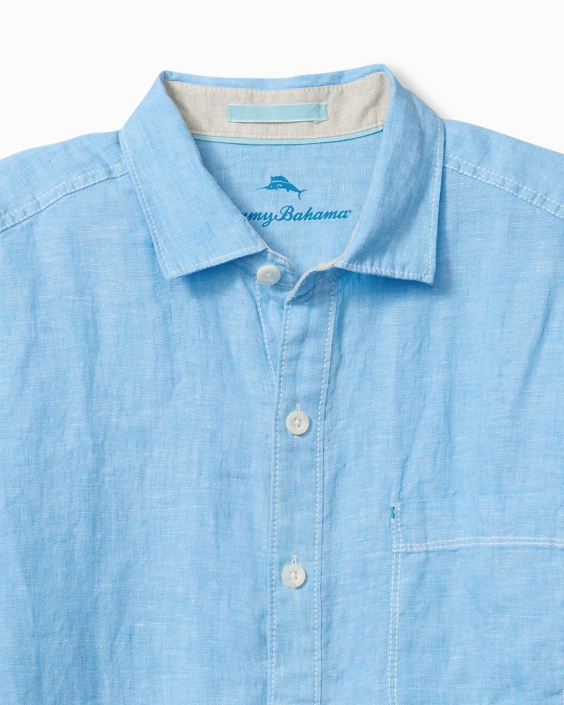 Big &amp; Tall Paradise Breezer Linen Long-Sleeve Shirt - Glass Bead Blue