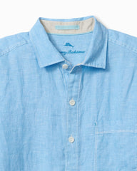 Big &amp; Tall Paradise Breezer Linen Long-Sleeve Shirt - Glass Bead Blue