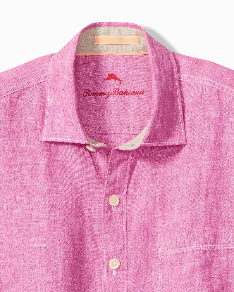 Big &amp; Tall Paradise Breezer Linen Long-Sleeve Shirt - Pink Umbrella