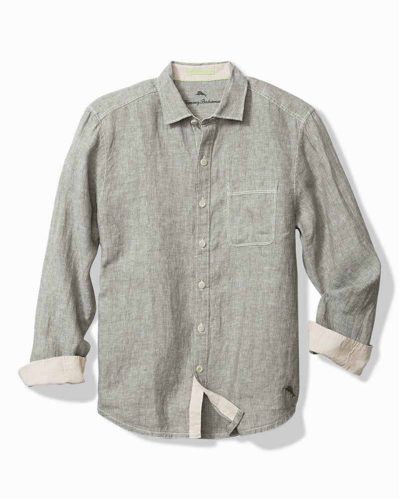 Big &amp; Tall Paradise Breezer Linen Long-Sleeve Shirt - Tea Leaf