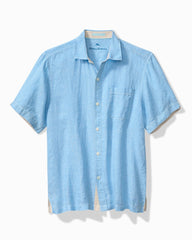 Big &amp; Tall Paradise Breezer Linen Short-Sleeve Shirt - Glass Bead Blue