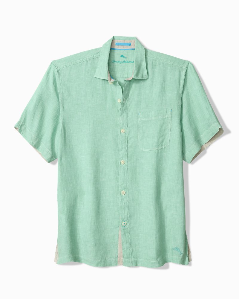 Big &amp; Tall Paradise Breezer Linen Short-Sleeve Shirt - Light Neptune Green