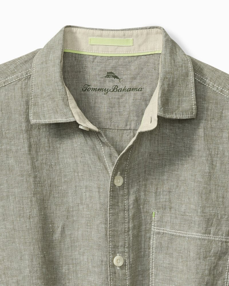 Big &amp; Tall Paradise Breezer Linen Short-Sleeve Shirt - Tea Leaf