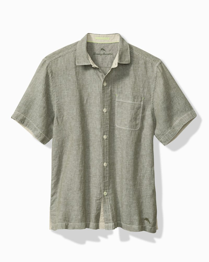Big &amp; Tall Paradise Breezer Linen Short-Sleeve Shirt - Tea Leaf