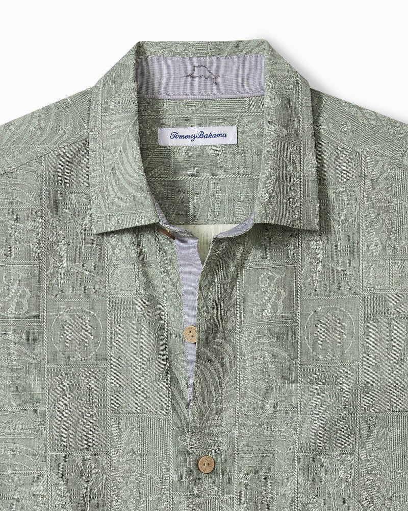 Big &amp; Tall Fairview Fronds Silk Camp Shirt - Smoke Grey