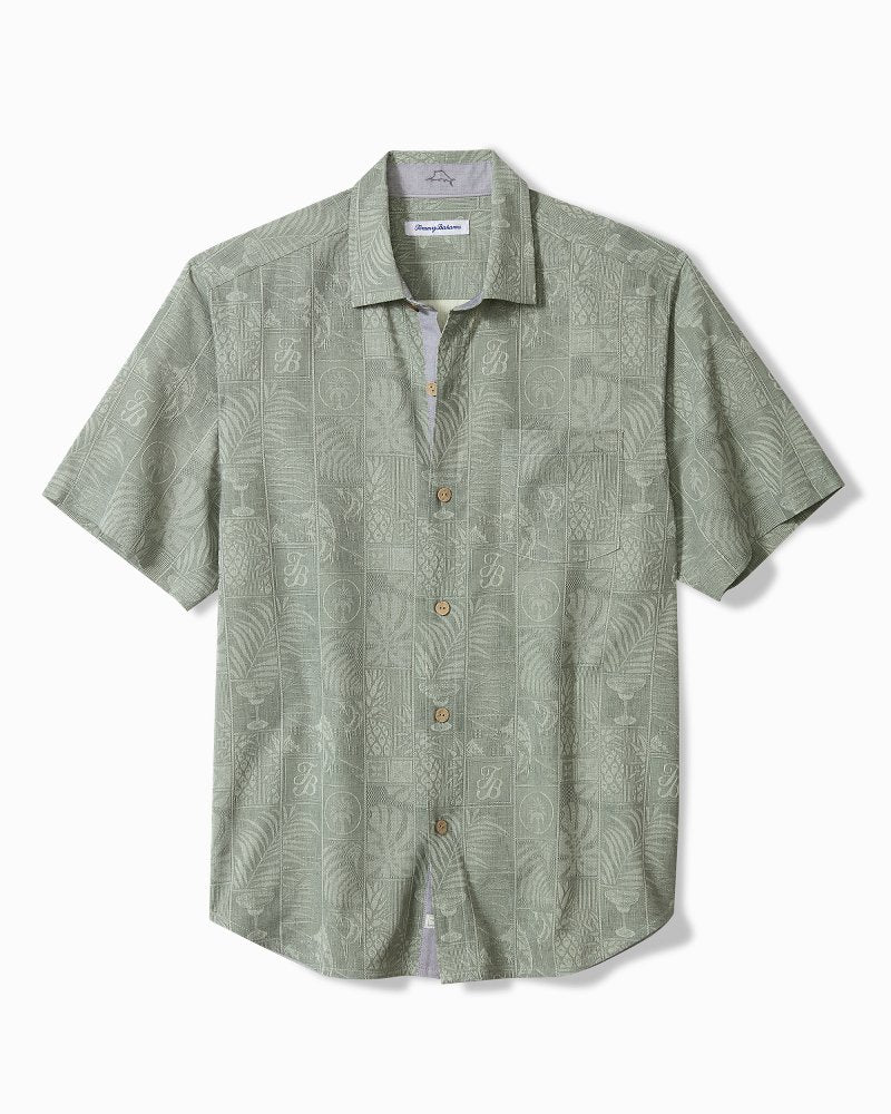 Big &amp; Tall Fairview Fronds Silk Camp Shirt - Smoke Grey