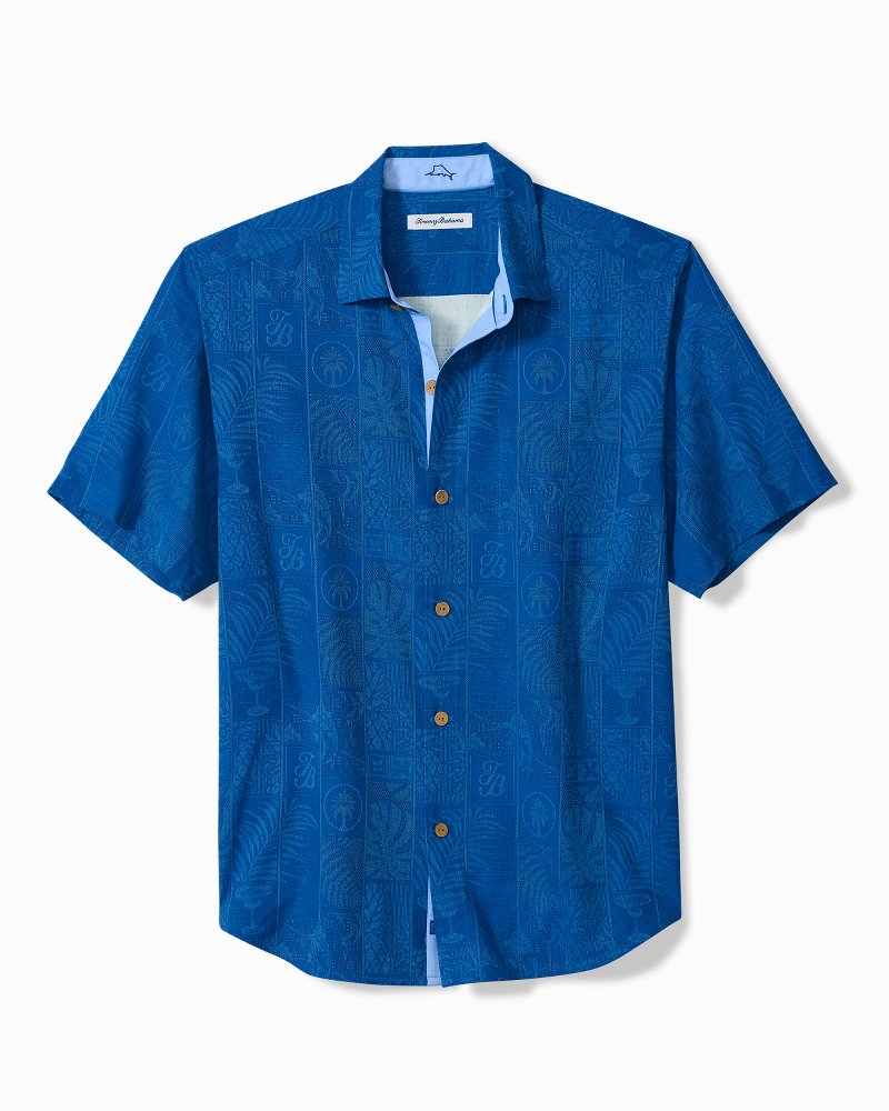 Big &amp; Tall Fairview Fronds Silk Camp Shirt - Classic Blue