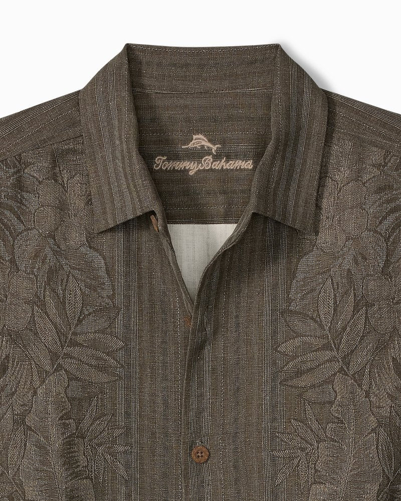 Big &amp; Tall Maui Border Silk Camp Shirt - Tapenade