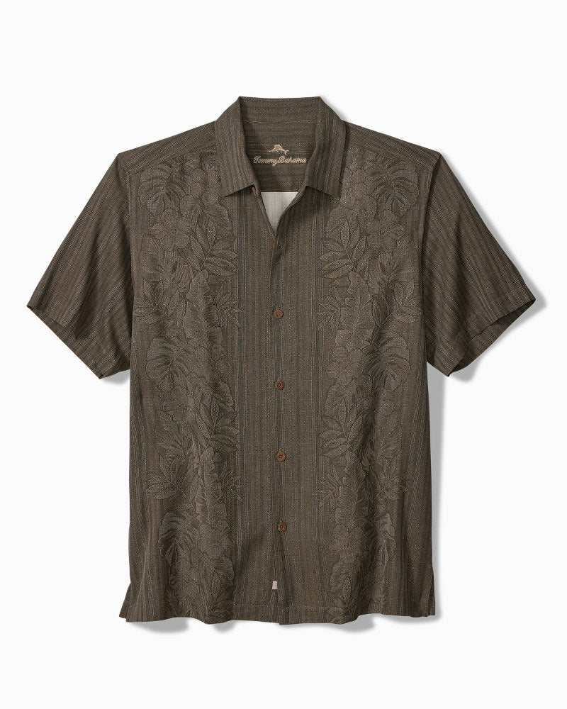 Big &amp; Tall Maui Border Silk Camp Shirt - Tapenade