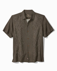 Big &amp; Tall Maui Border Silk Camp Shirt - Tapenade
