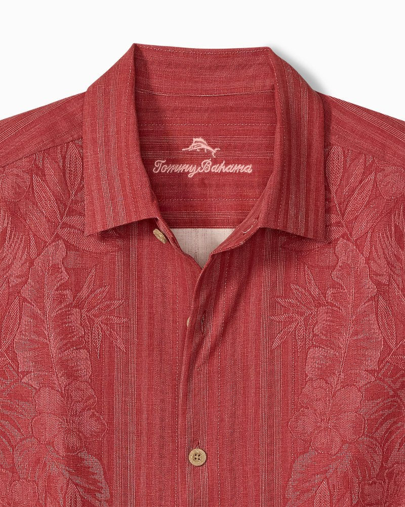 Big &amp; Tall Maui Border Silk Camp Shirt - Deep Havana