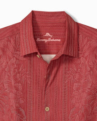 Big &amp; Tall Maui Border Silk Camp Shirt - Deep Havana