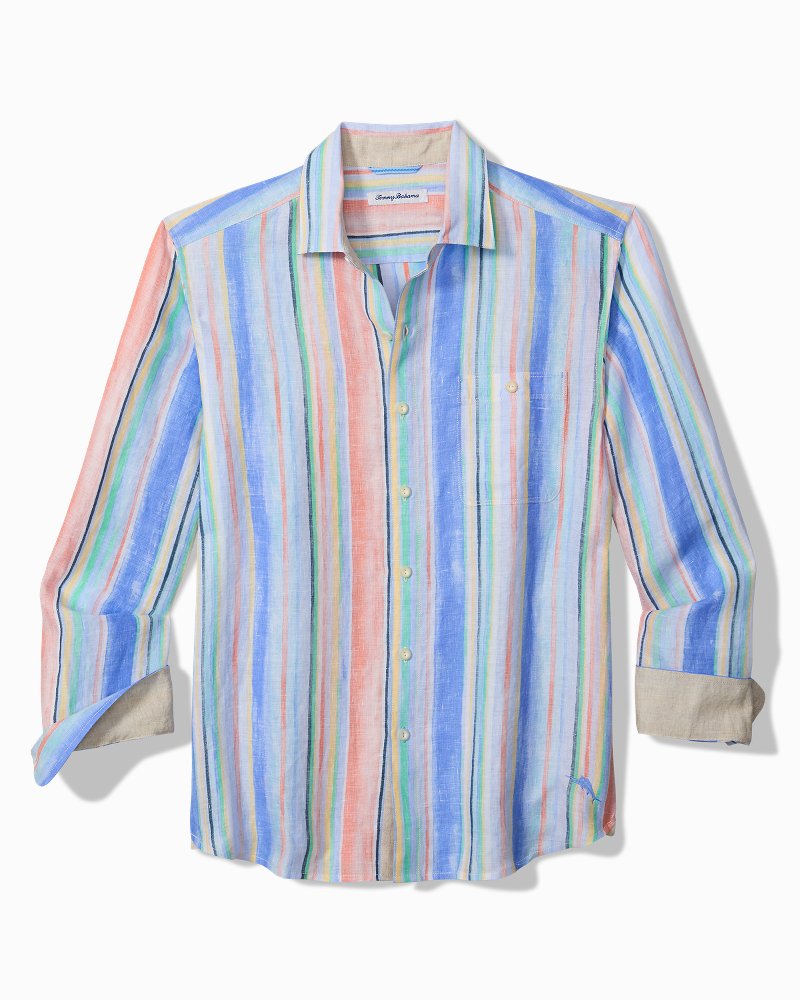Big &amp; Tall Paloma Stripe Long-Sleeve Linen Shirt - Scandia Blue