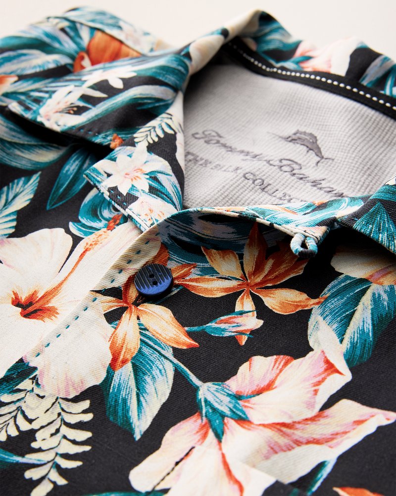 Big &amp; Tall Midnight Blooms Silk Camp Shirt - Evening Blue