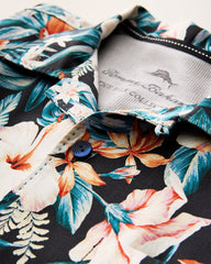 Big &amp; Tall Midnight Blooms Silk Camp Shirt - Evening Blue