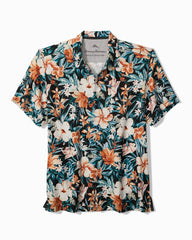 Big &amp; Tall Midnight Blooms Silk Camp Shirt - Evening Blue